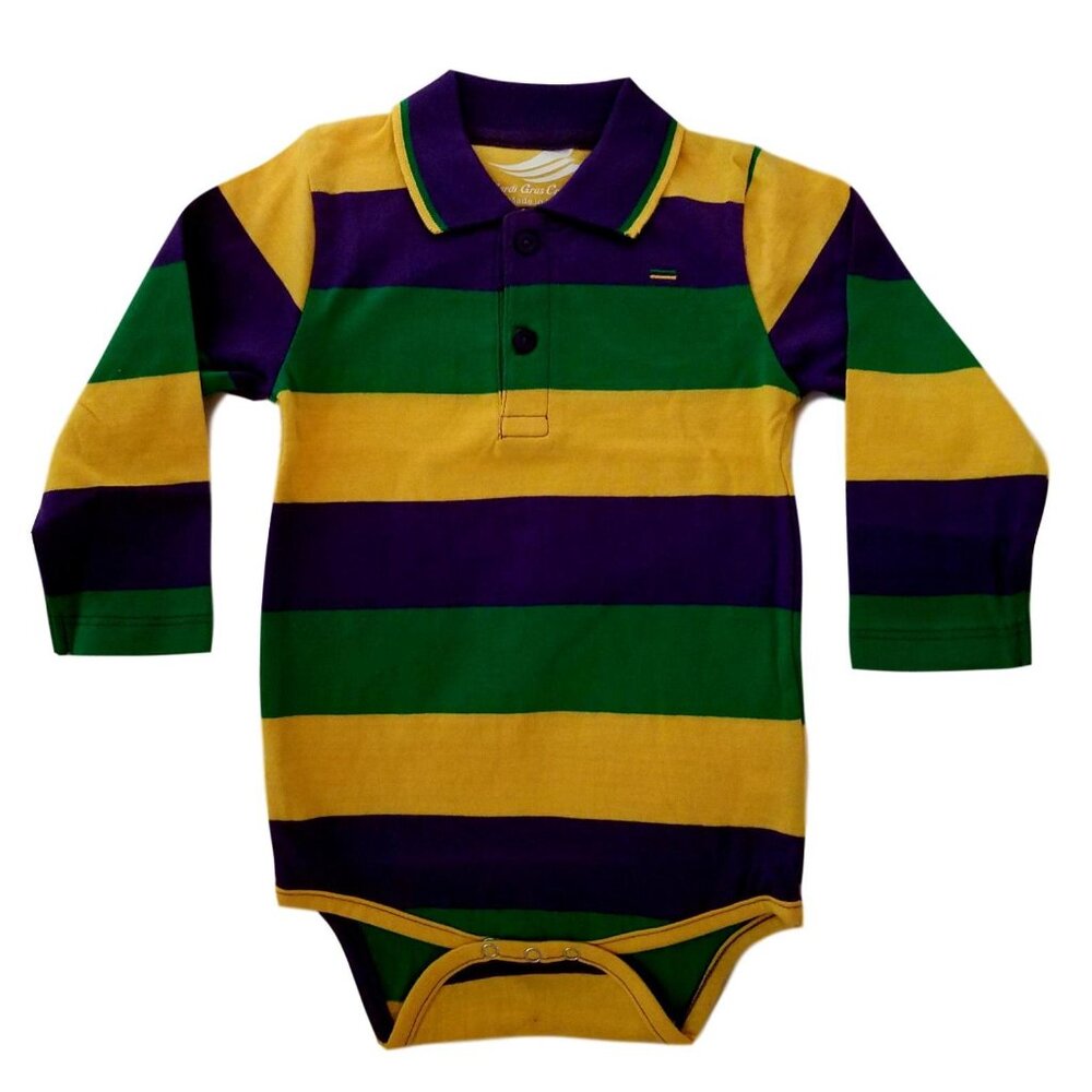 Mardi Gras Purple Green Yellow Knit 6 Mth Baby Infant Long Sleeve Onesie